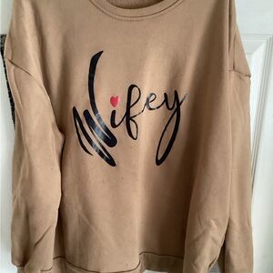 SHEIN Tan 'Wifey' Graphic Pullover Sweatshirt
